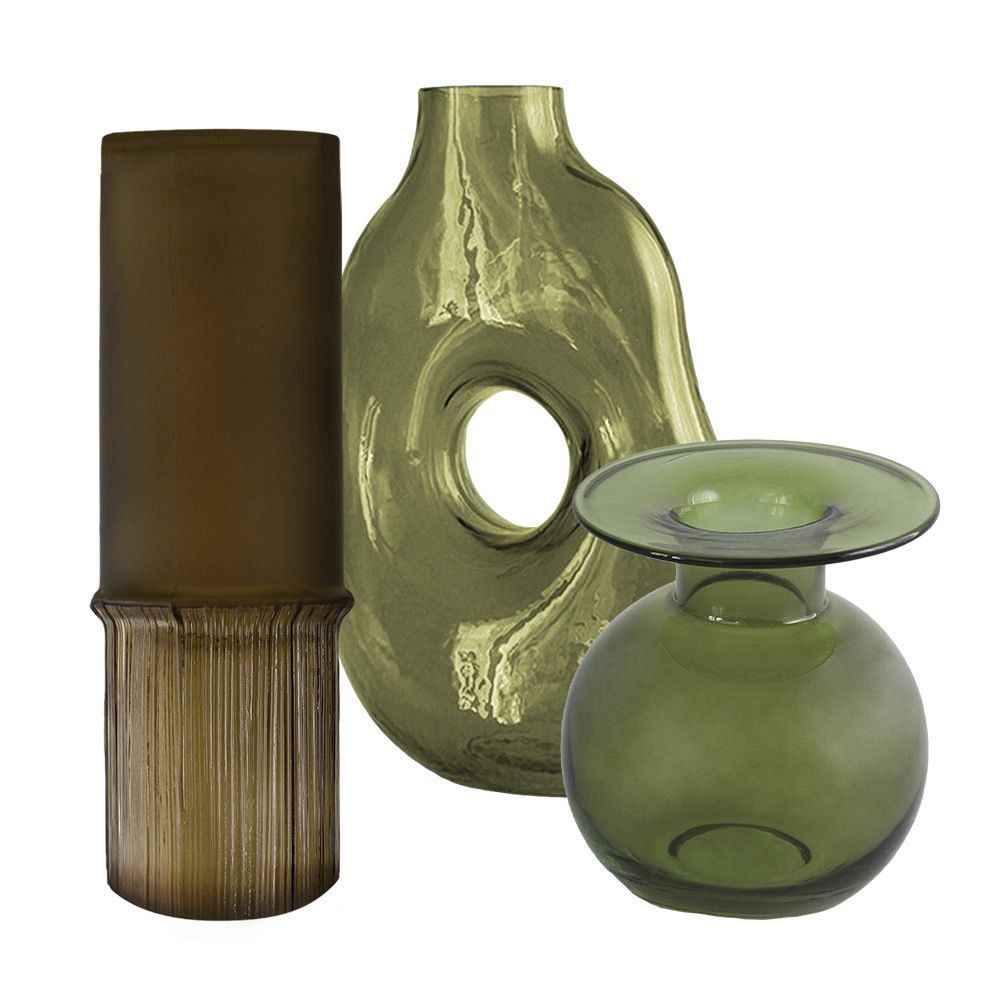 Green Glass Vessels - Set of 3