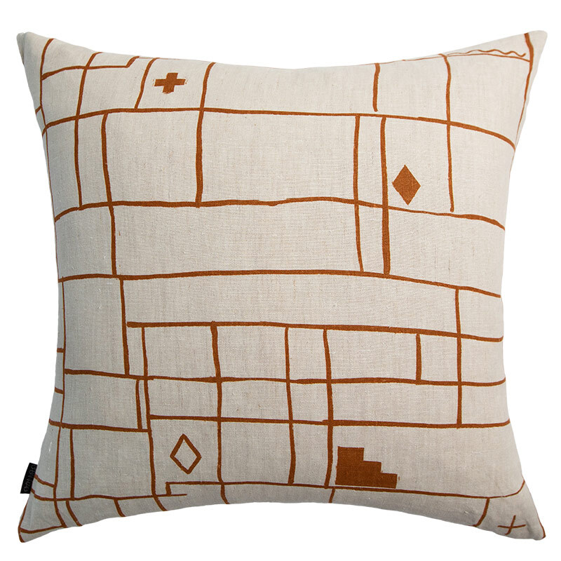 Rust Checkers Linen Cushion - 50X50cm
