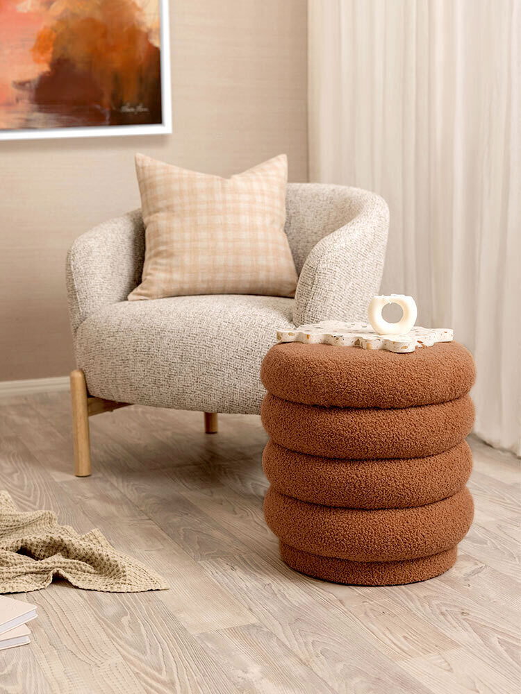Lucia Round Boucle Stool Coffee