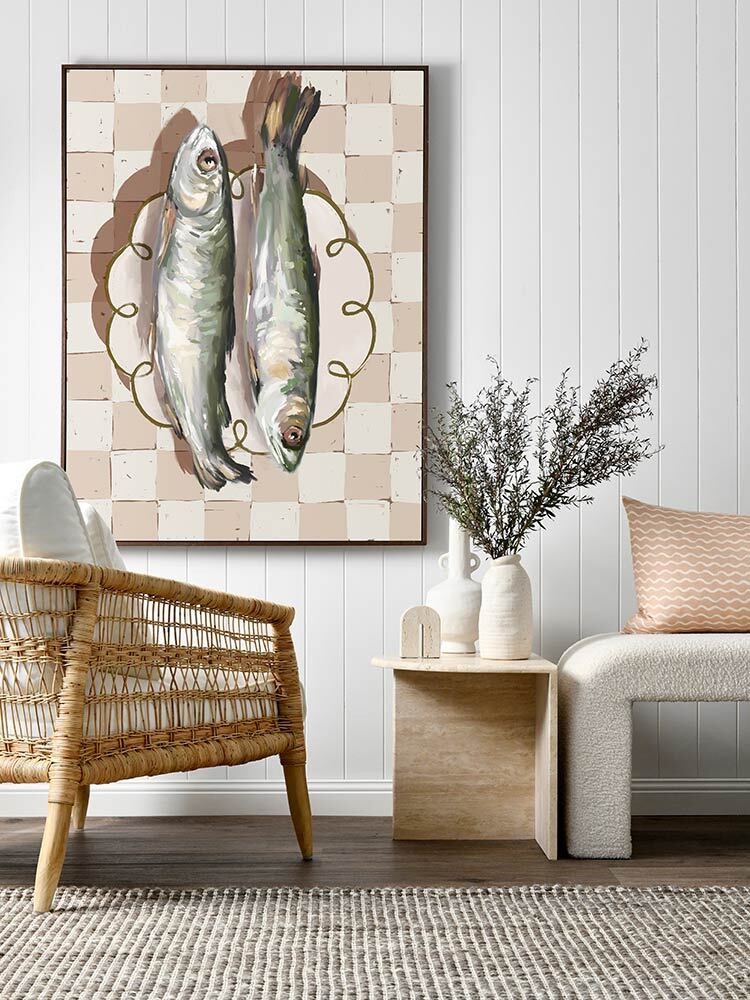 Catch of the Day Neutral Canvas Art Print