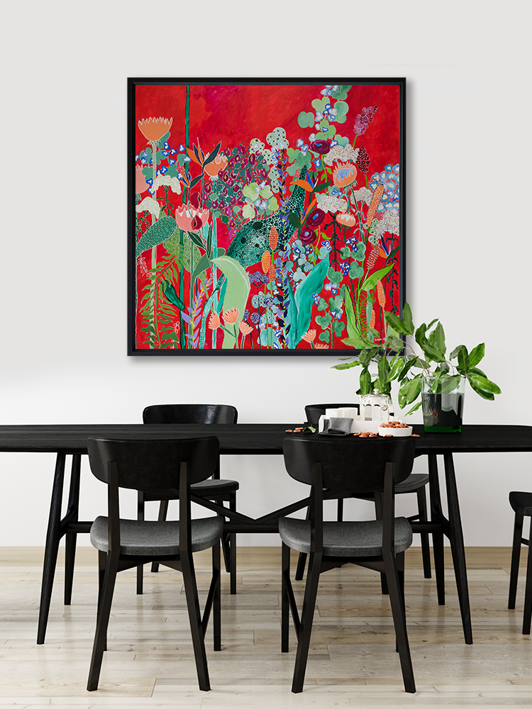 Red Floral Jungle Poster
