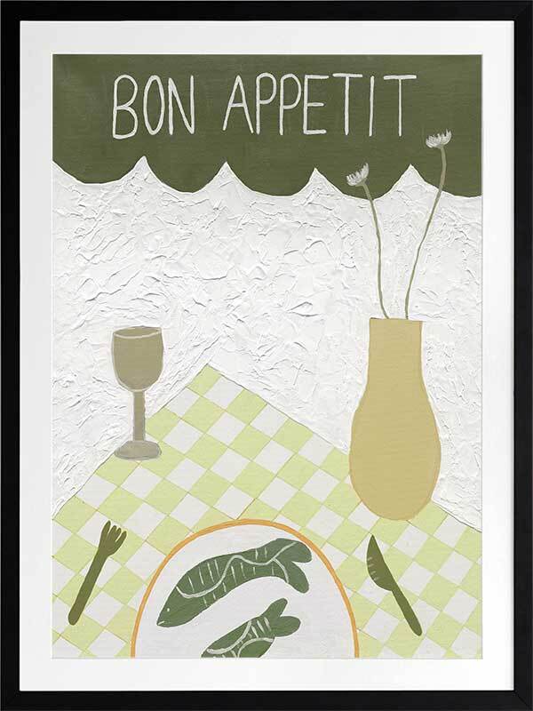 Bon Appétit Dark Green Framed Art Print