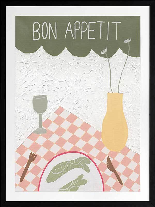 Bon Appétit Khaki Green Framed Art Print