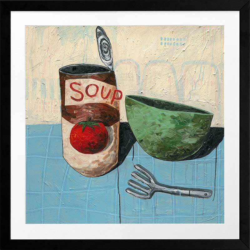 Eating Soup With A Fork Pale Blue Framed Art Print