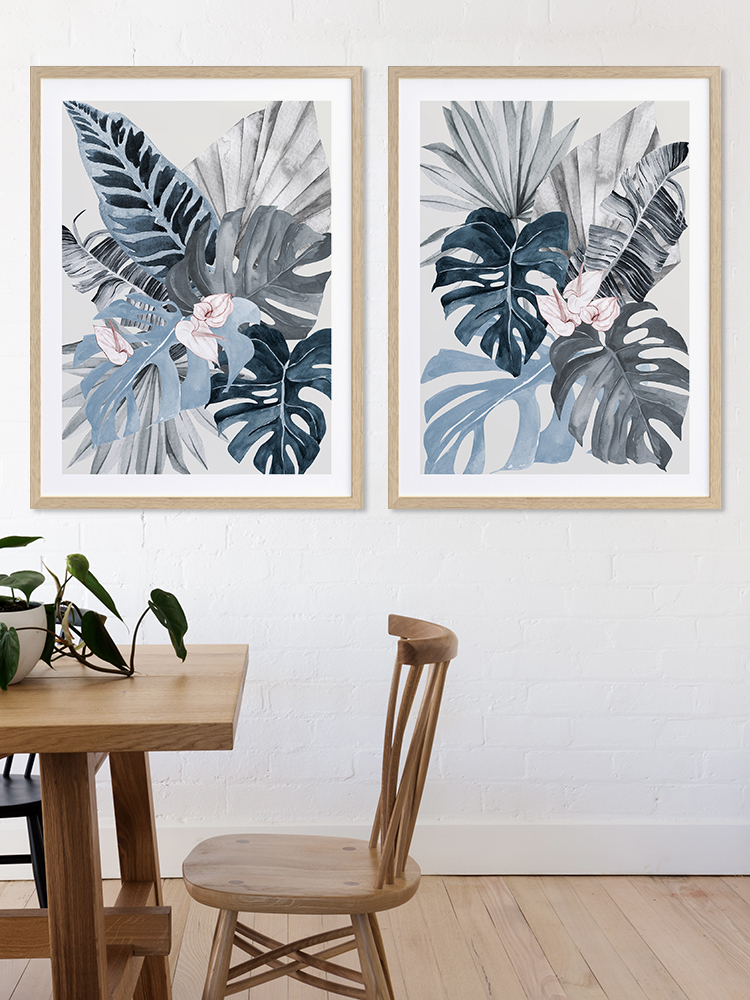 Tropical Leaves Blue II Poster