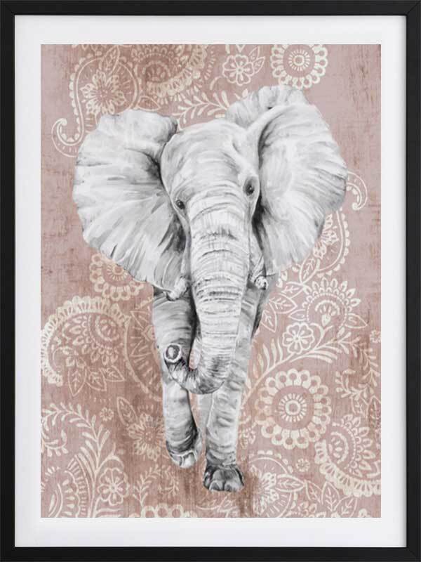 Pink Paisley Elephant Framed Art Print