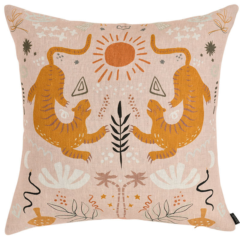 Sun Tiger Square Linen Cushion - 50x50cm