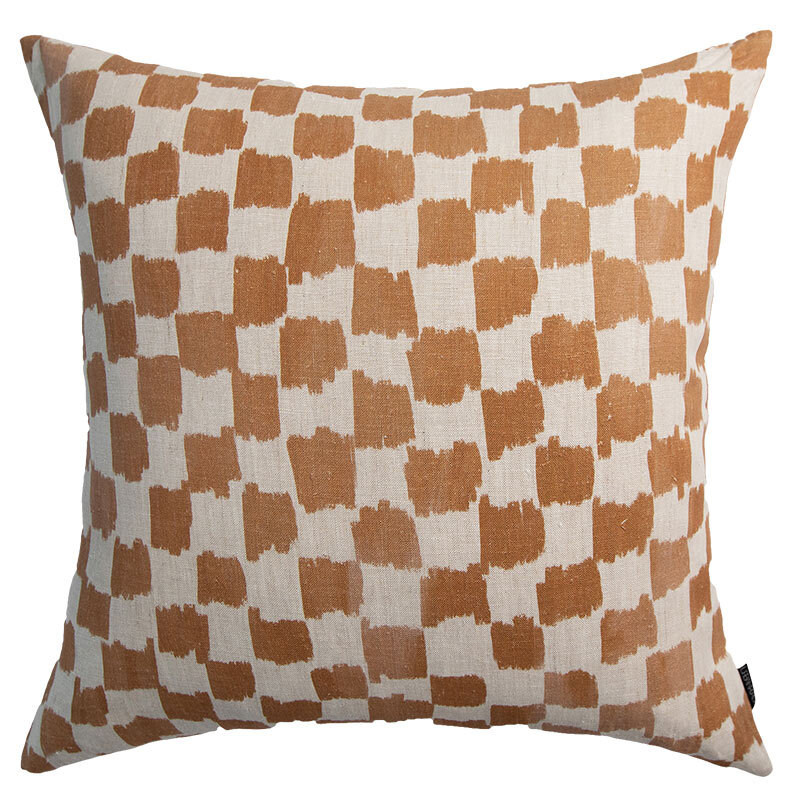 Rust Checkers Linen Cushion - 50X50cm
