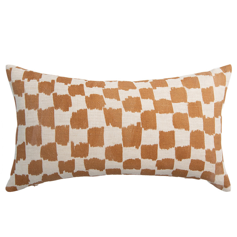  Leafy Check Linen Cushion - 50X30cm