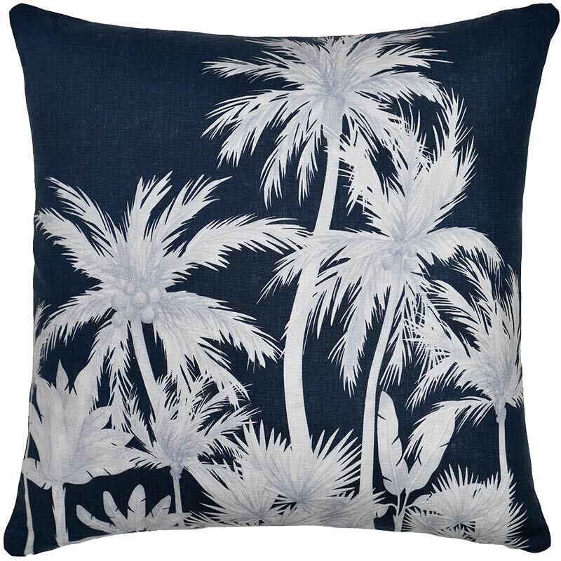 Wild Tropics Navy Square Linen Cushion - 50x50cm