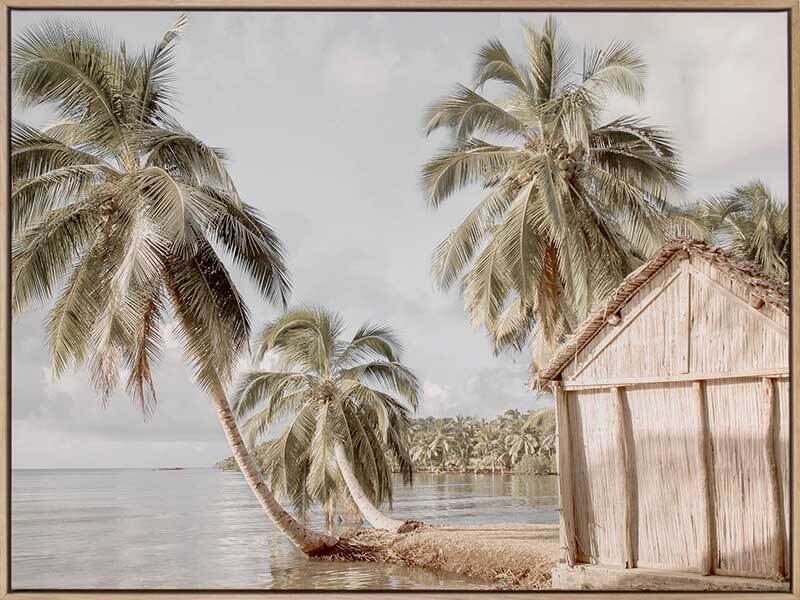 Hut by the Sea - Oak Box Frame Canvas - 90x120 - Landscape