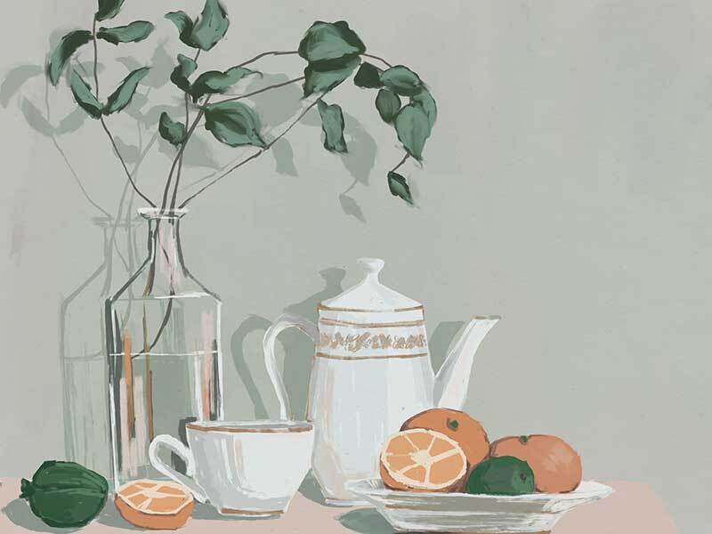 Mint, Lime & Oranges Canvas Art Print