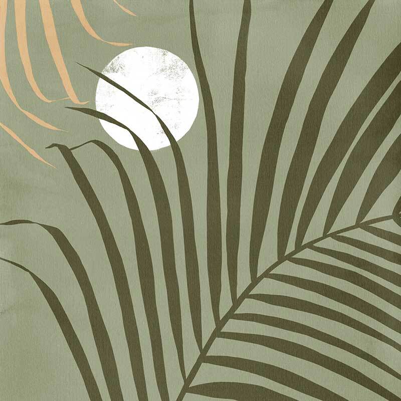 Sunset Palm Green Canvas Art Print