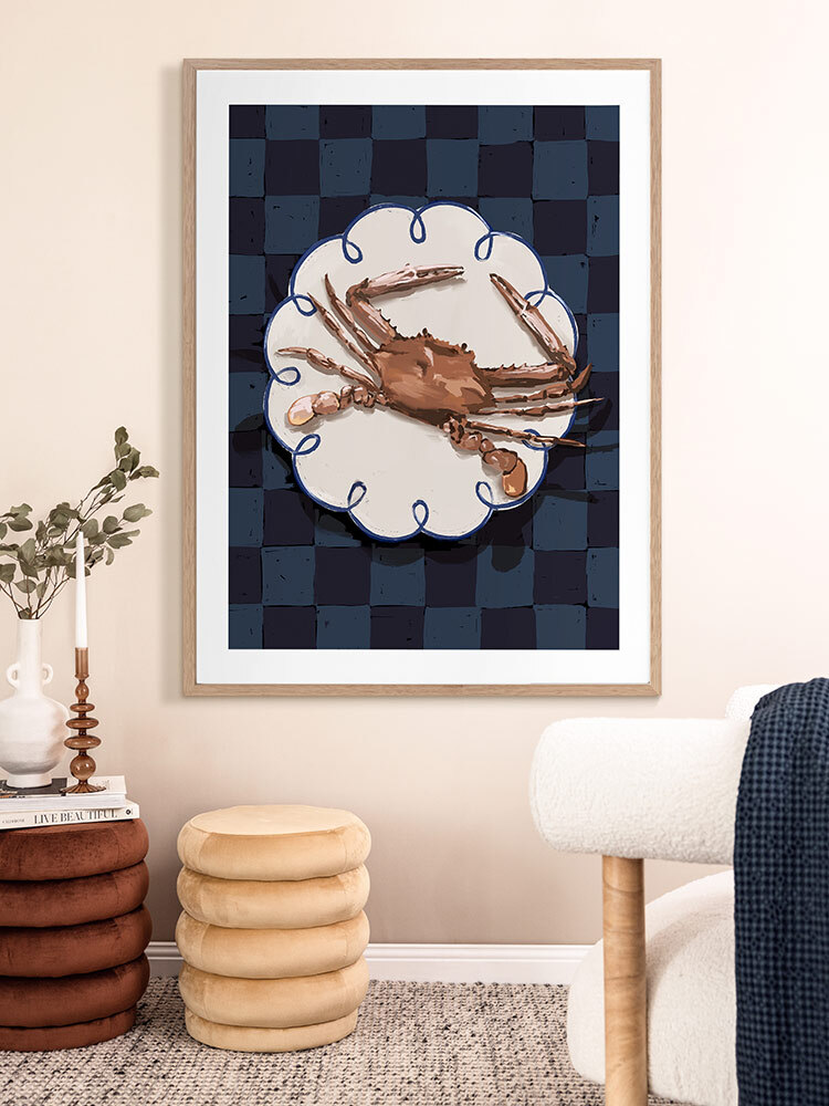 Crustacean Deep Blue Framed Art Print