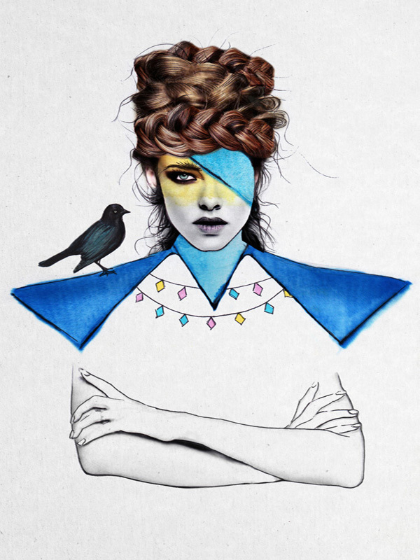 Blue Girl Black Bird Poster