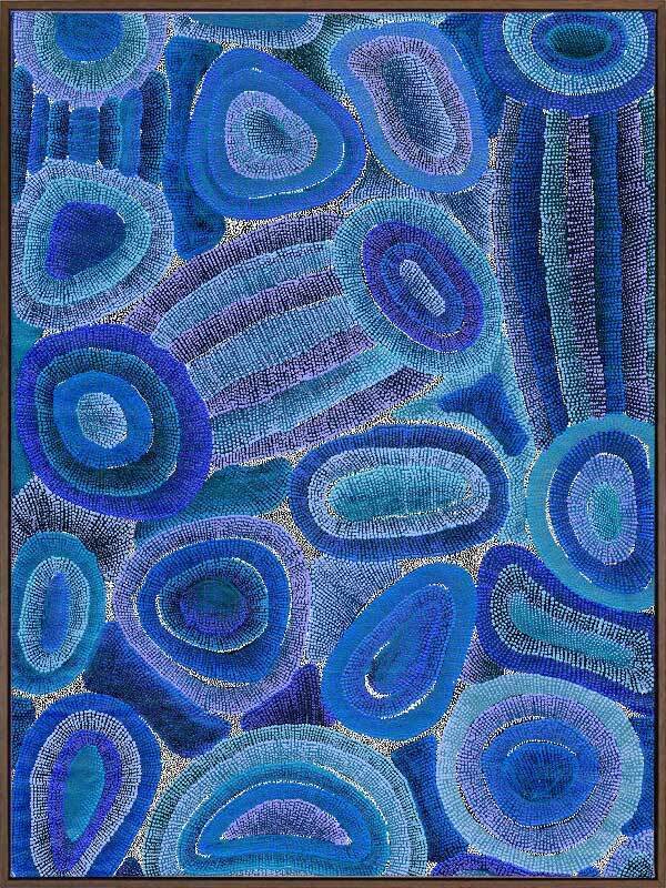 Ngapa Jukurrpa IV Blue - Walnut Box Frame Canvas - 90x120 - Landscape