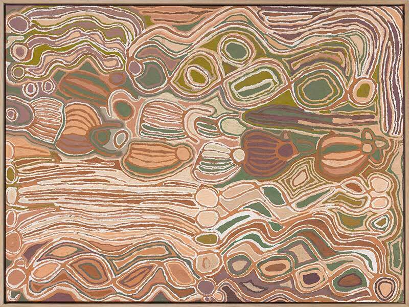 Mina Mina Jukurrpa VIII Neutral - Oak Box Frame Canvas - 120x160 - Landscape