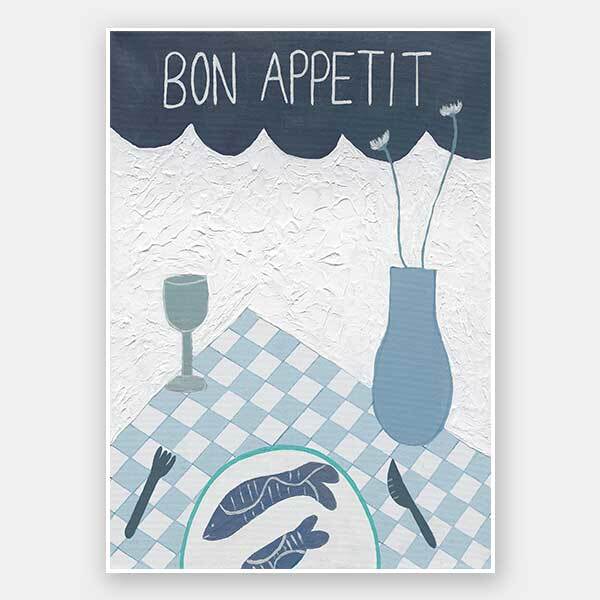 Bon Appétit Blue Unframed Art Print