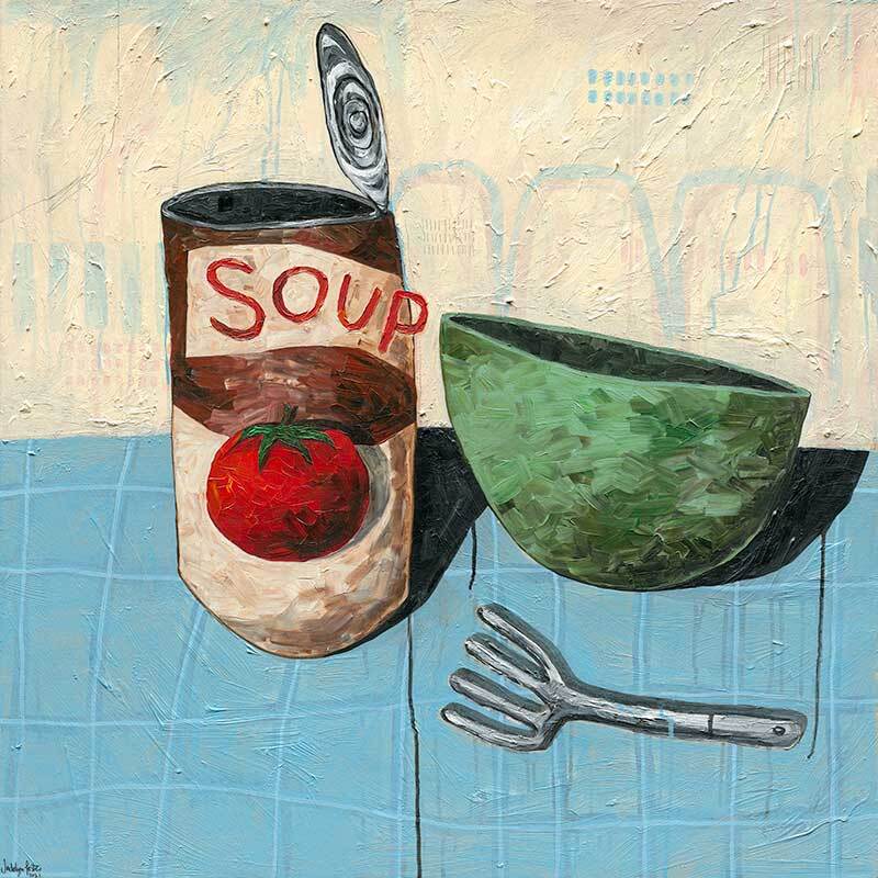 Eating Soup With A Fork Pale Blue Canvas Art Print