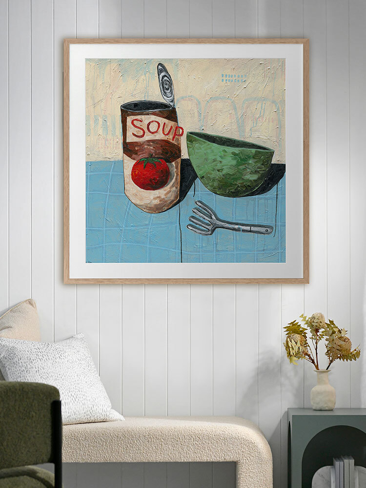 Eating Soup With A Fork Pale Blue Framed Art Print