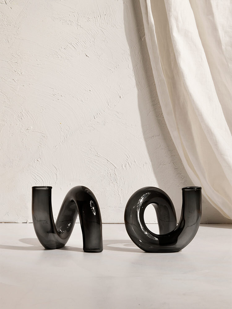 Wander Charcoal Glass Vase Duo